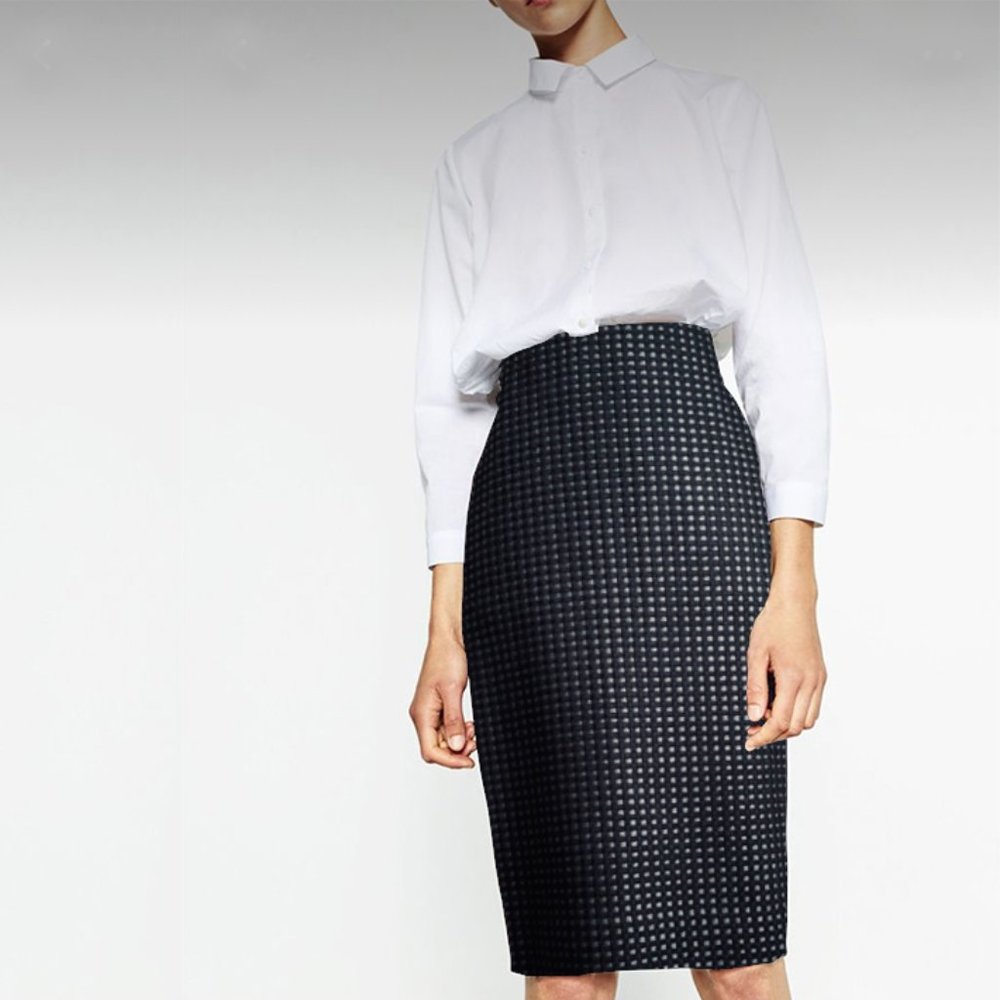 Ellen Tracy Wool Check Tweed Tailored Pencil Skirt
